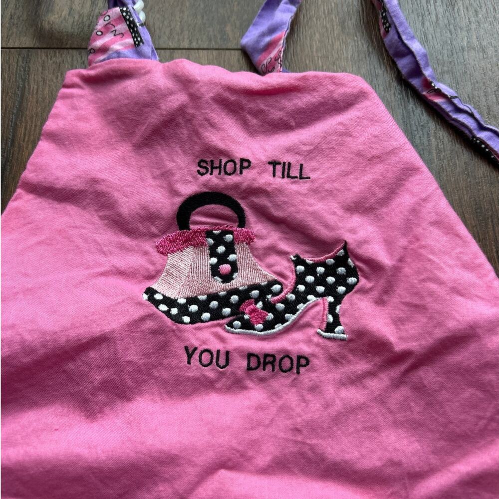 Shopping Queen Full Apron Pink Purple Shop Til You Drop Embroidered Pocket